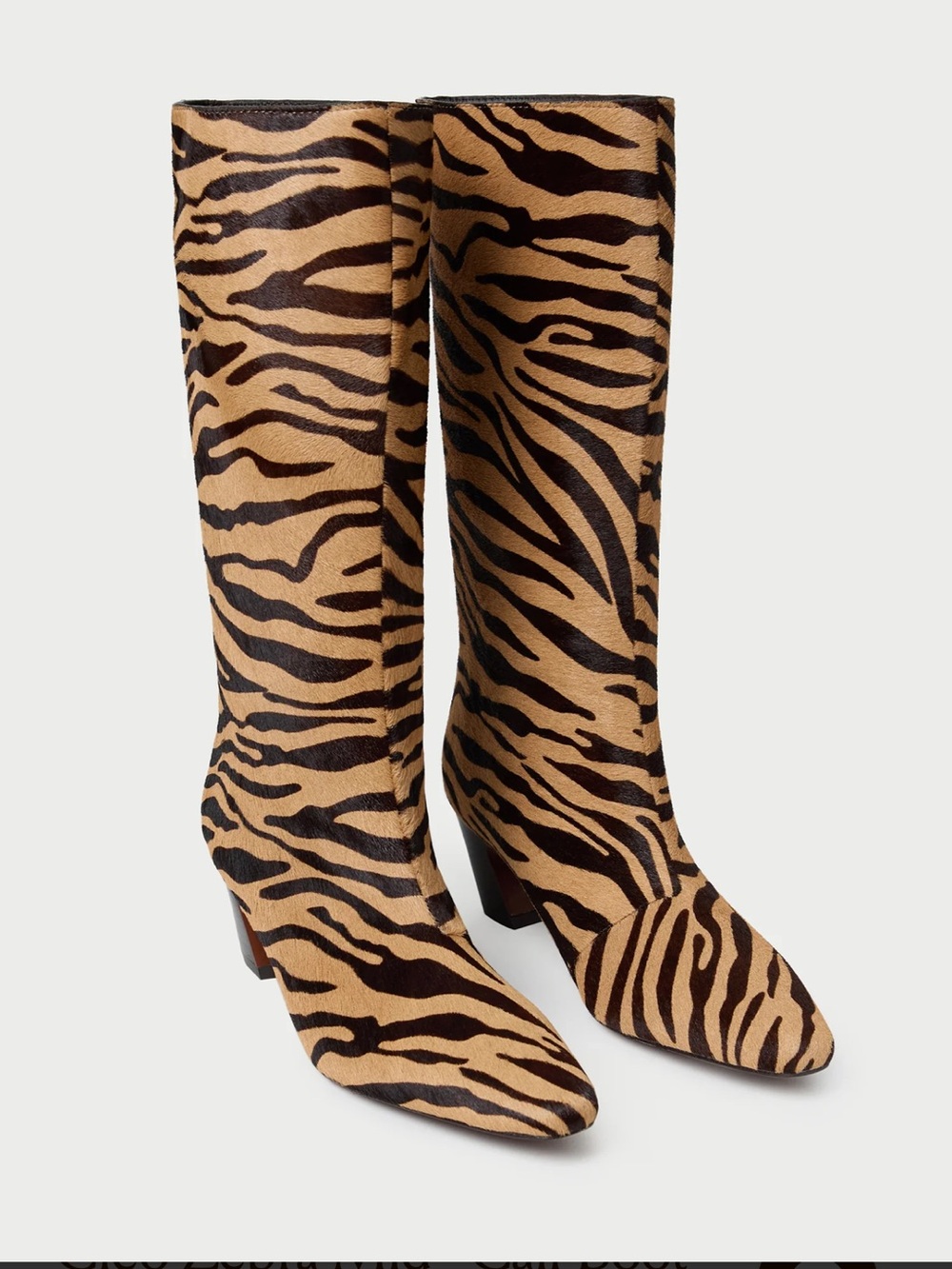 Loeffler Randall Zebra-Print Mid-Calf Boots in Tan and Black